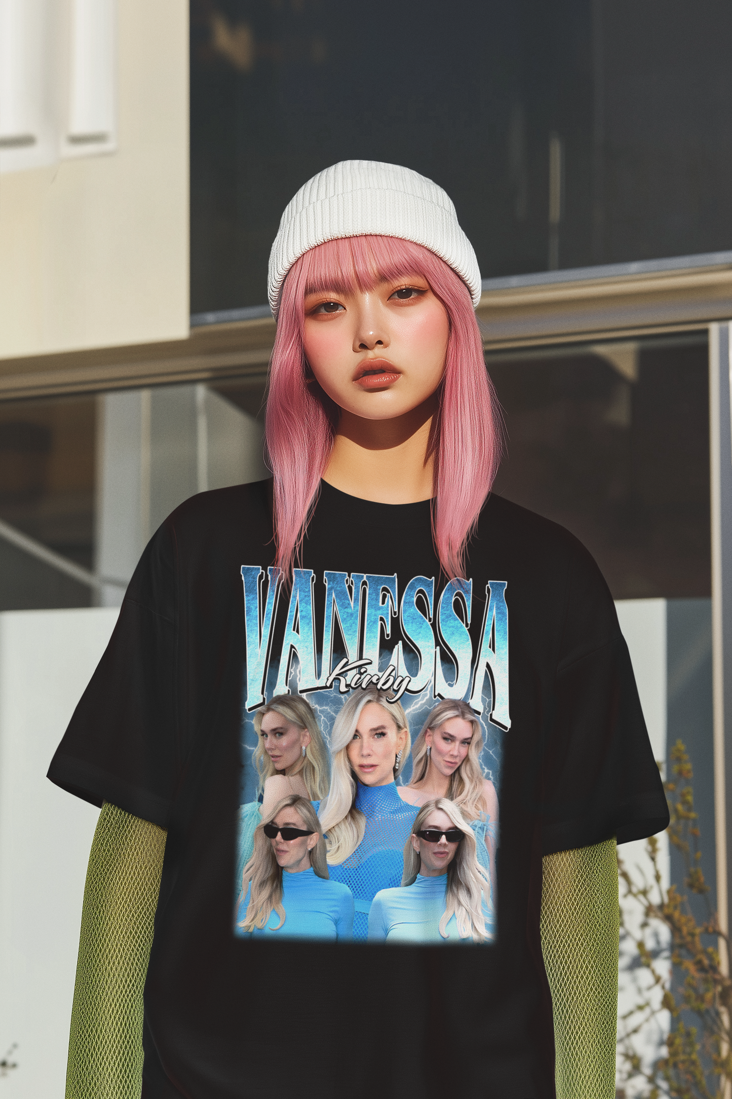 Vanessa Kirby Graphic Tee with Lightning Design - Celebrity Photo Collage Shirt