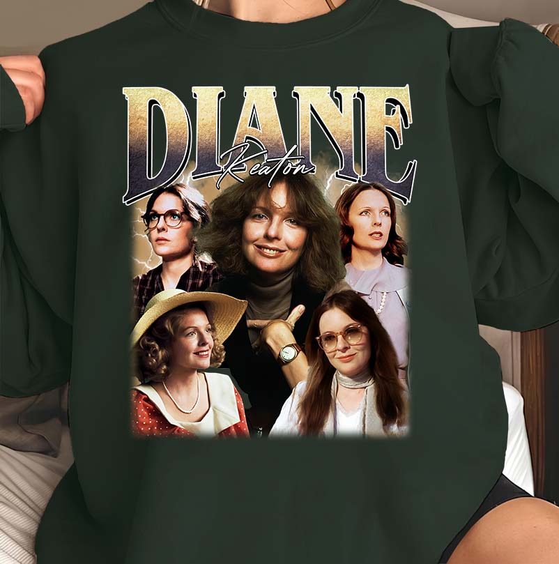Diane Keaton Collage Vintage Style Black T-Shirt for Fans