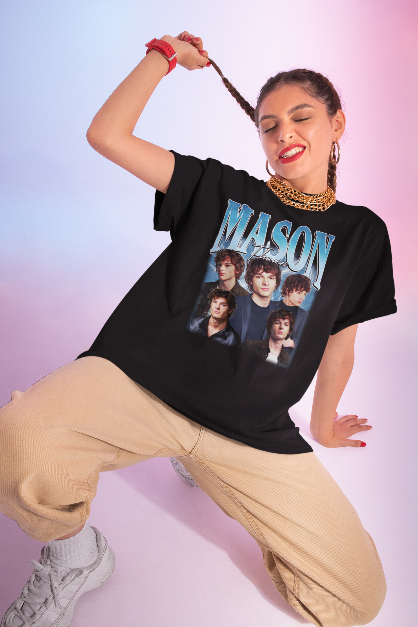 Mason Thames Graphic Tee with Stormy Sky Portrait Design