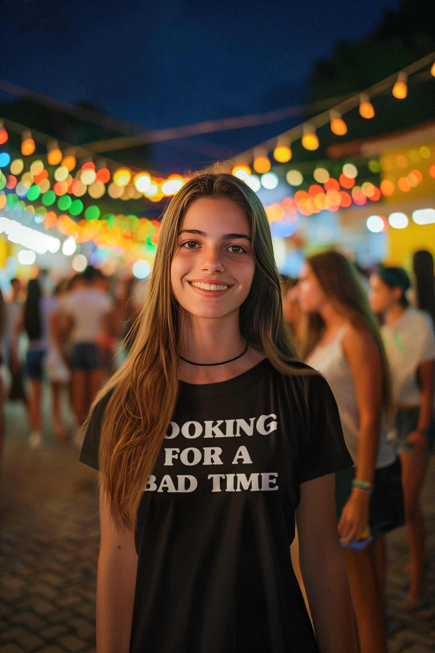 Funny Looking For A Bad Time Black Graphic Tee