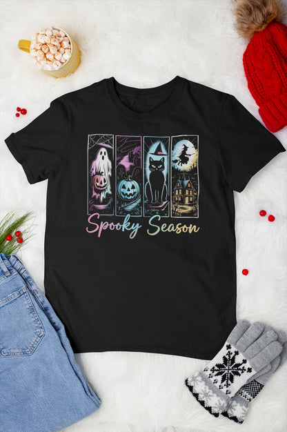 Spooky Season Halloween Hoodie with Ghost, Pumpkin, Cat, Witch House Design