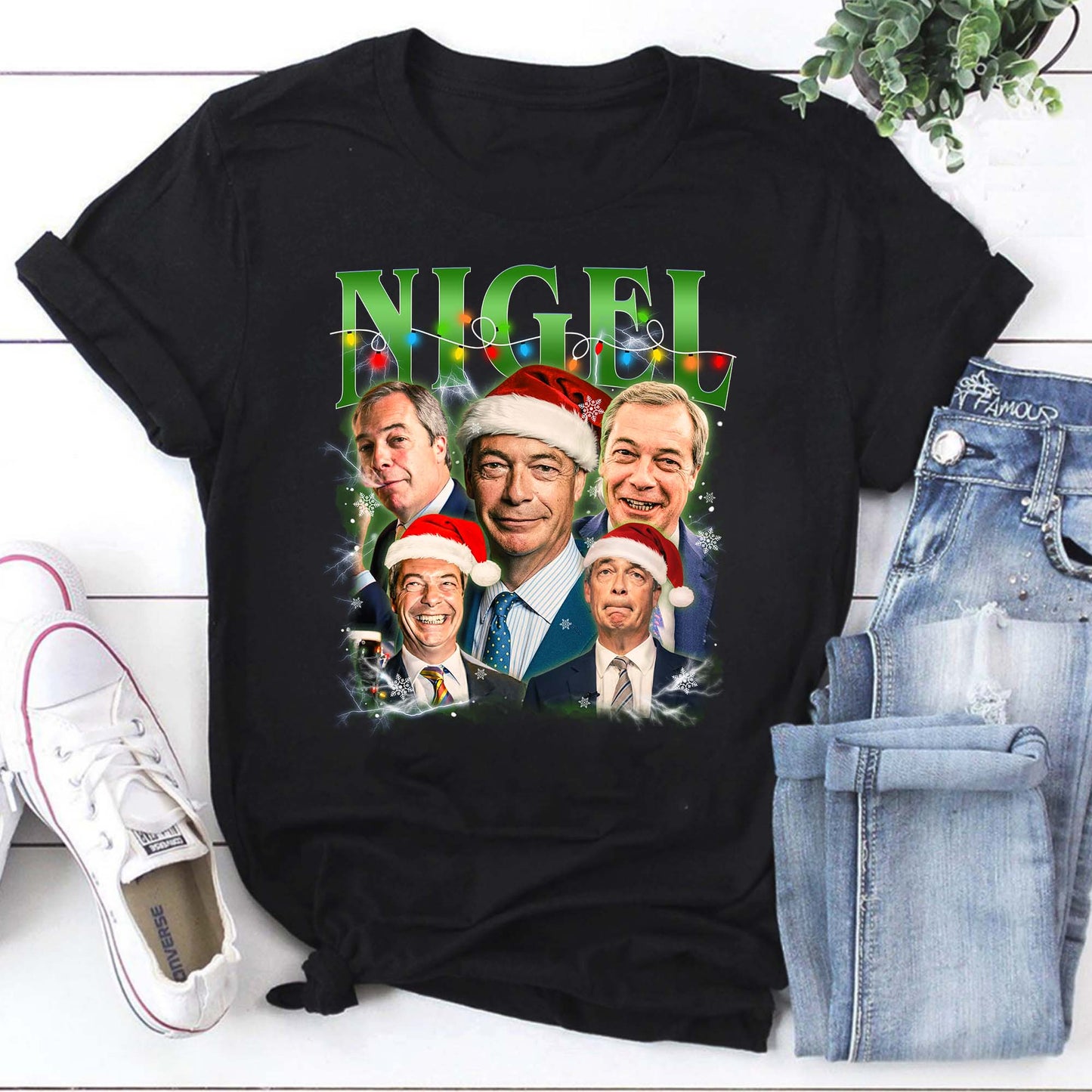 Nigel Christmas Collage Hoodie with Festive Santa Hats