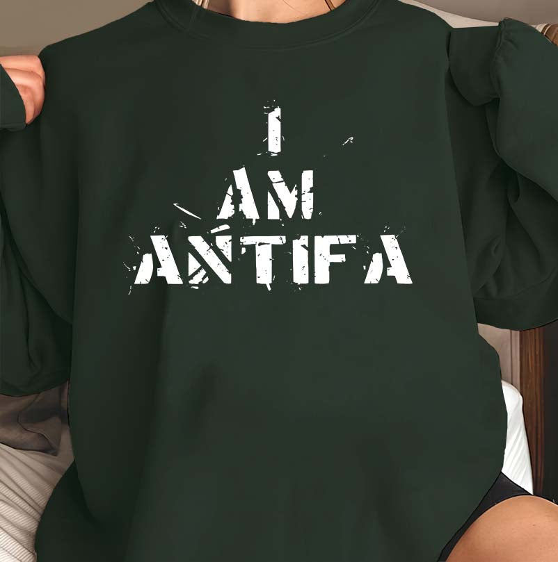 I Am Antifa Shirt – Political Statement Tee in Distressed White Print