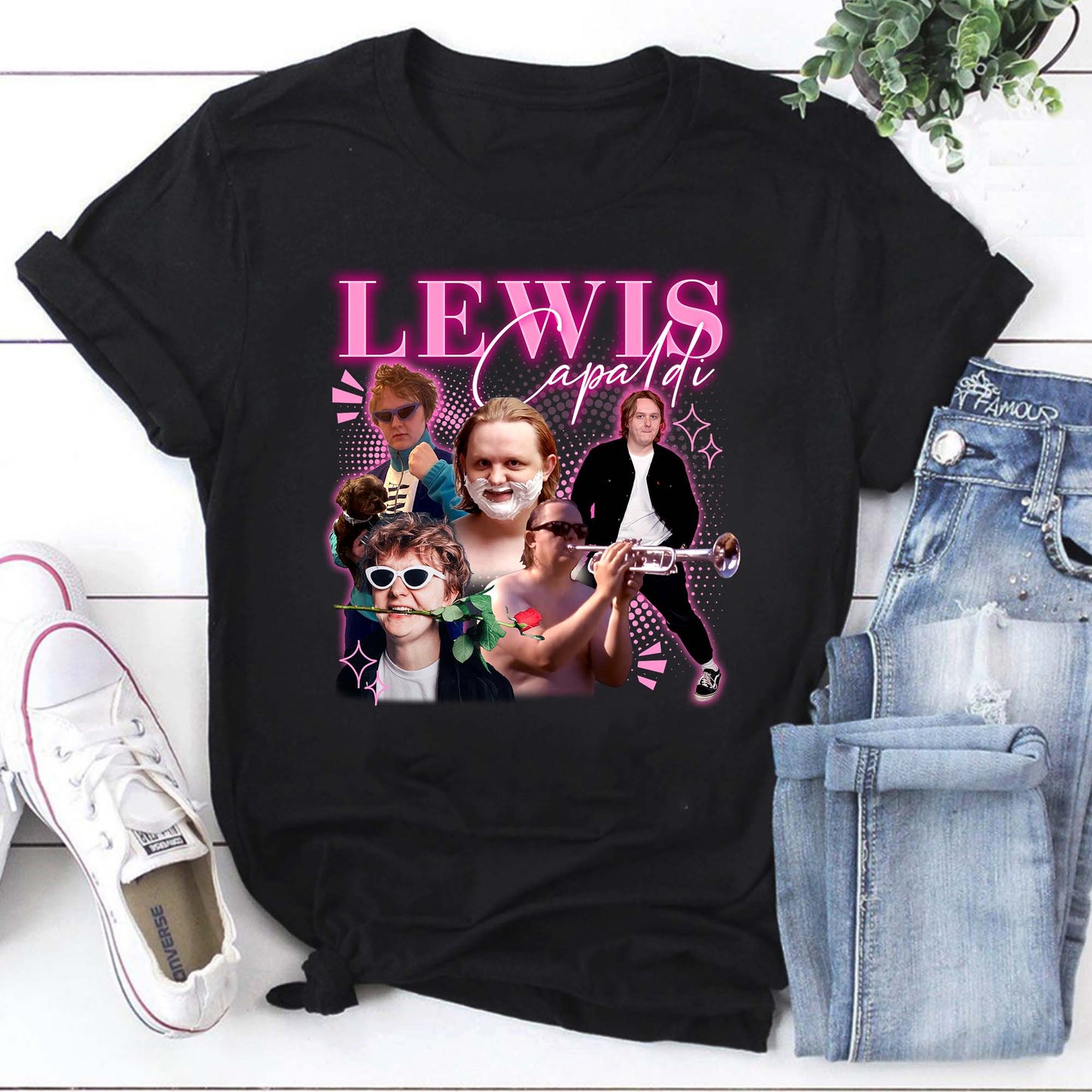 Lewis Capaldi Funny Collage Graphic Tee - Retro Inspired Music Fan Shirt