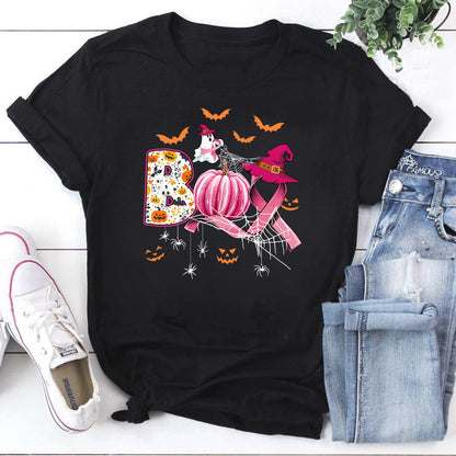 Breast Cancer Awareness Halloween Sweatshirt with Pumpkin & Spooky Design
