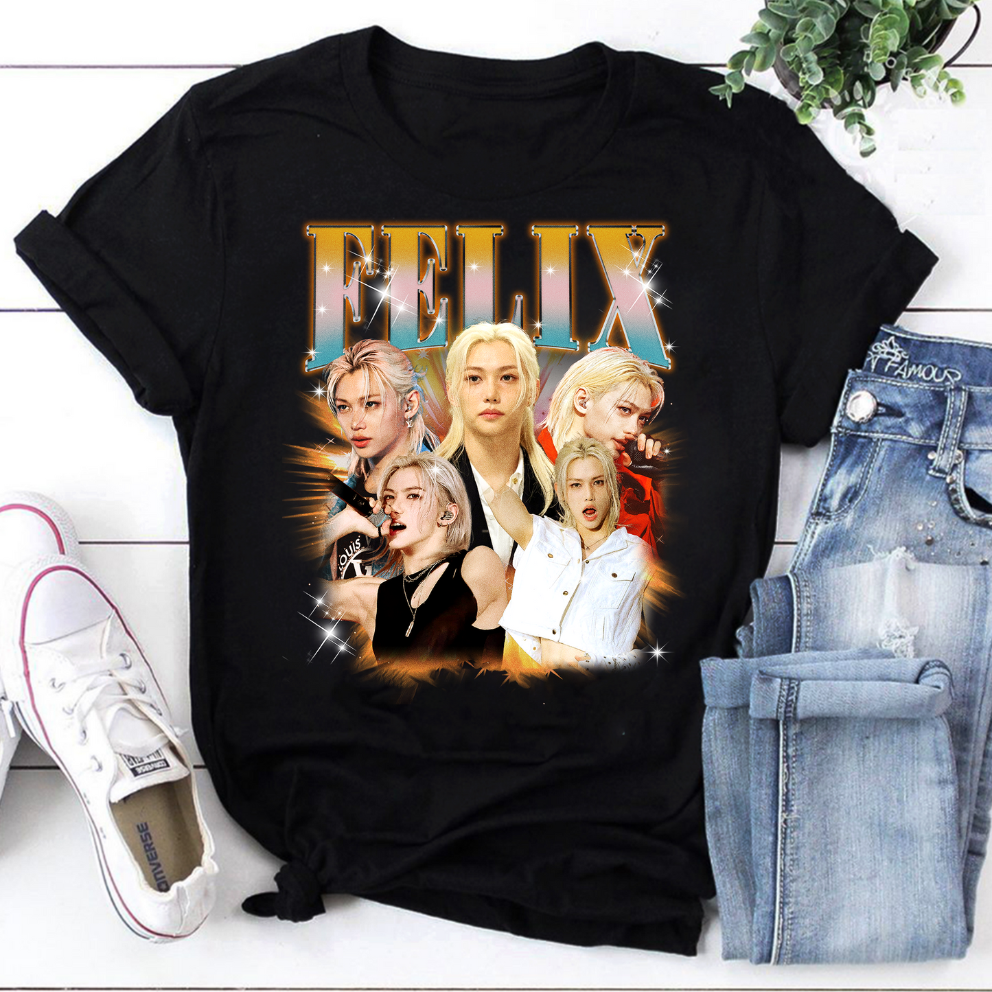 Felix Collage K-Pop Black Sweatshirt – Striking Multi-Image Fan Tee