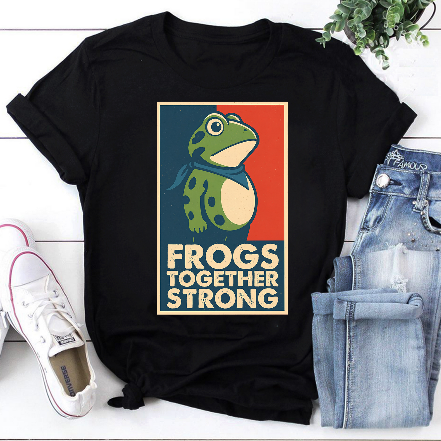 Together Strong Animal Trio Graphic Tee Frog Bear Penguin Shirt