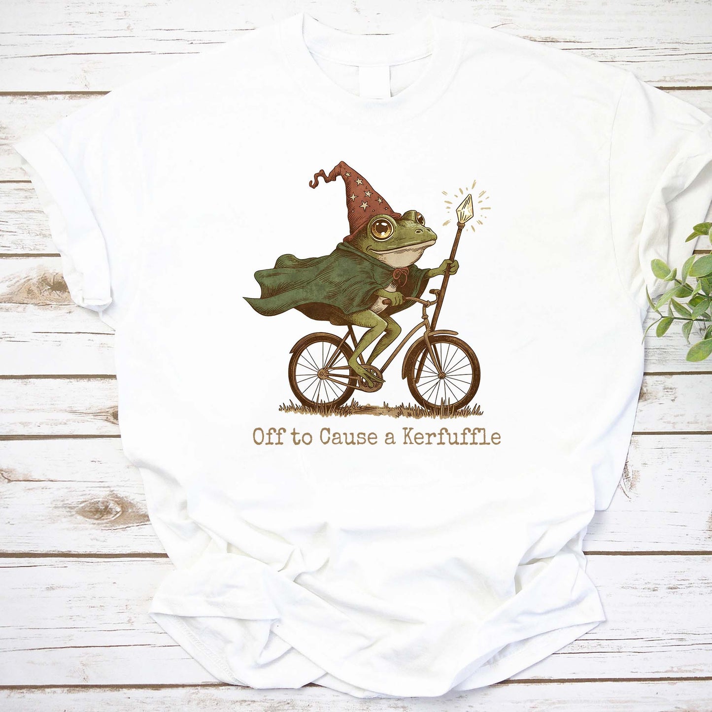 Whimsical Frog Wizard Tee - Off to Cause a Kerfuffle Magical Biking Shirt