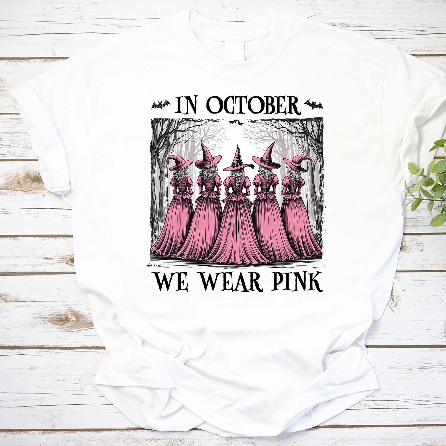In October We Wear Pink Witch Halloween T-Shirt